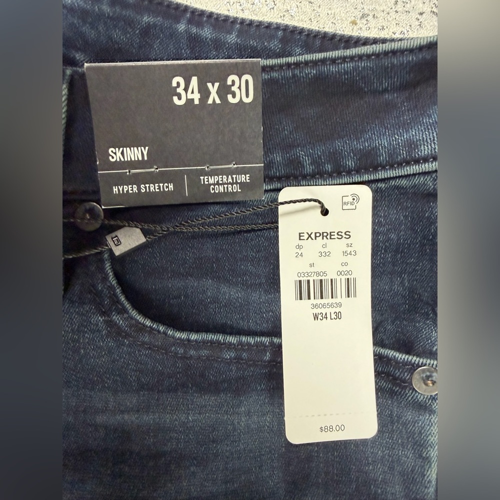 EXPRESS Men’s Skinny Hyper Stretch Jeans 34x30 Dark Wash - Picture 2 of 15